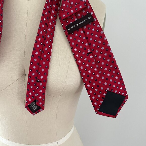 Black Brown 1826 Men's Necktie Red Tie Flowers Polyester/Silk - Picture 4 of 4